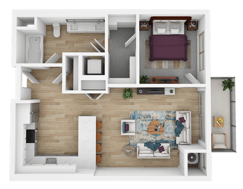 Floor plan for 1 bed, 1 bath, 713 sqft